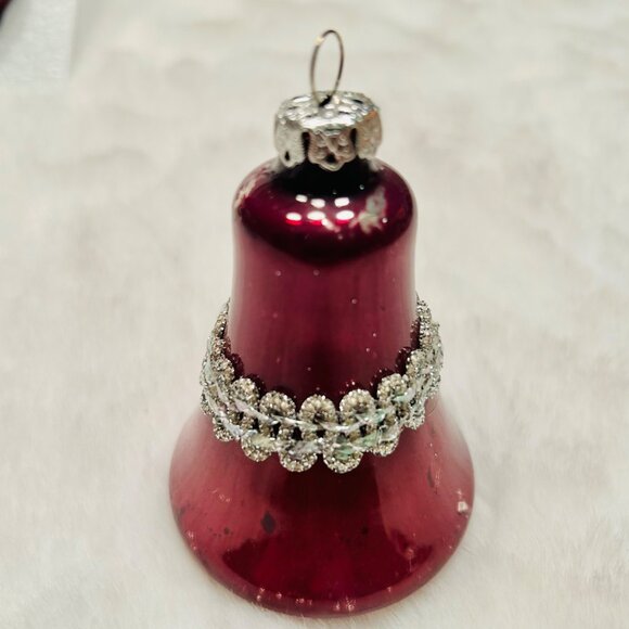 Vintage Glass Bell Christmas Ornaments Set Of 8 With Floral & Bow Design In Pink - Picture 4 of 7